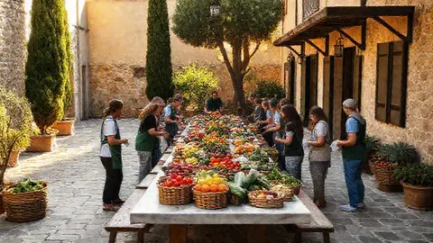 Hands helping together, mediterranean atmosphere