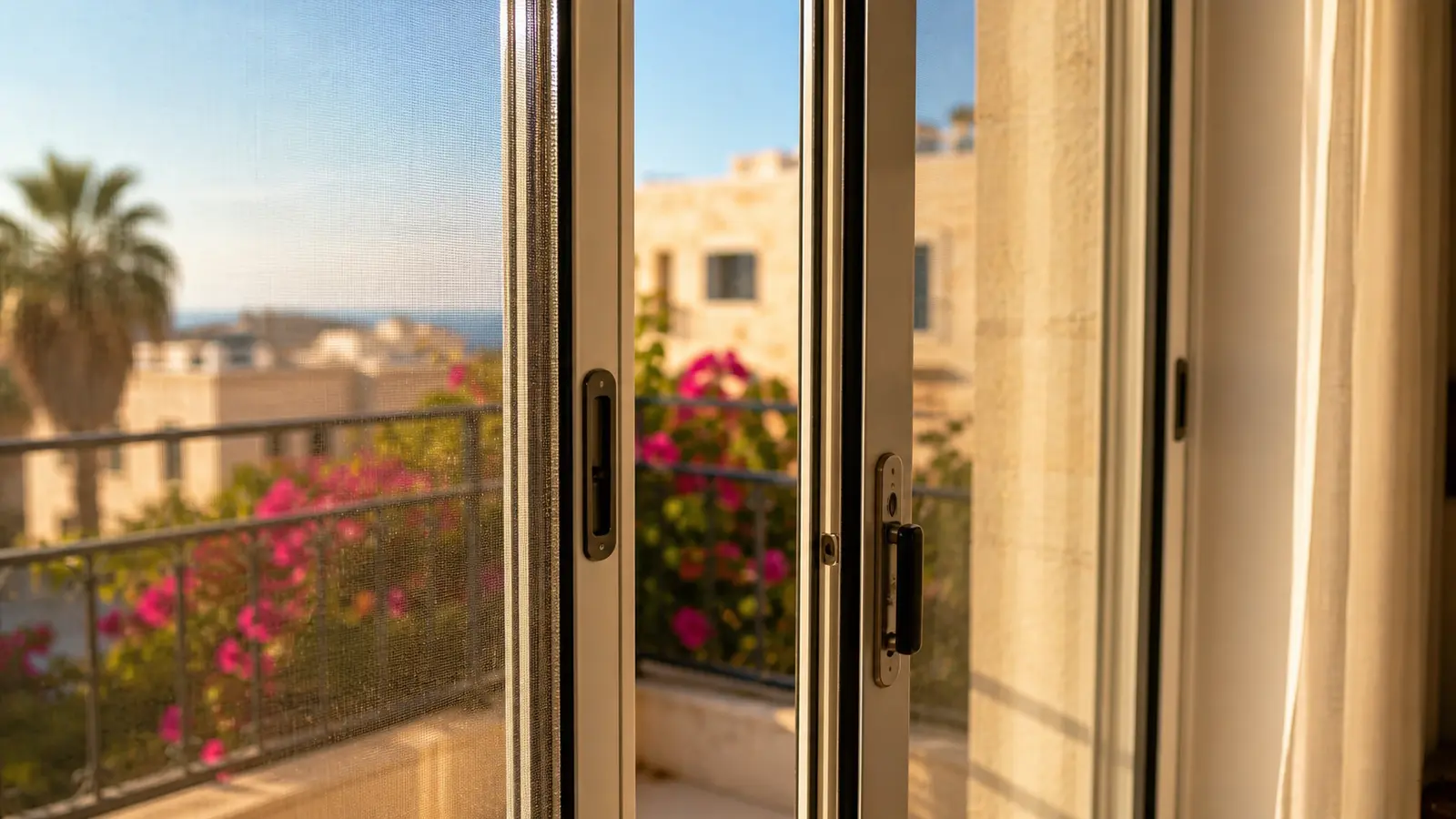 Typical Cypriot sliding windows with aluminium frames