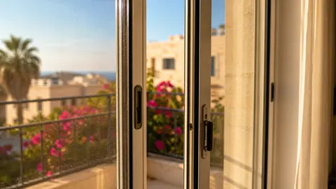 Typical Cypriot sliding windows with aluminium frames