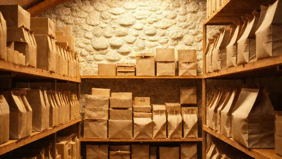Stacked food boxes in warm light with a Mediterranean atmosphere